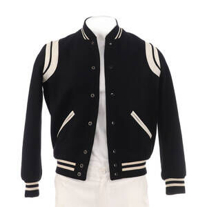 Saint Laurent Men's Classic Teddy Bomber Jacket Wool Blend with Leather